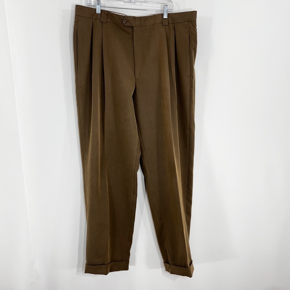 Ballin Relax Mens Brown Pleated Microfiber Rayon Cuffed Dress Pants Size 40
